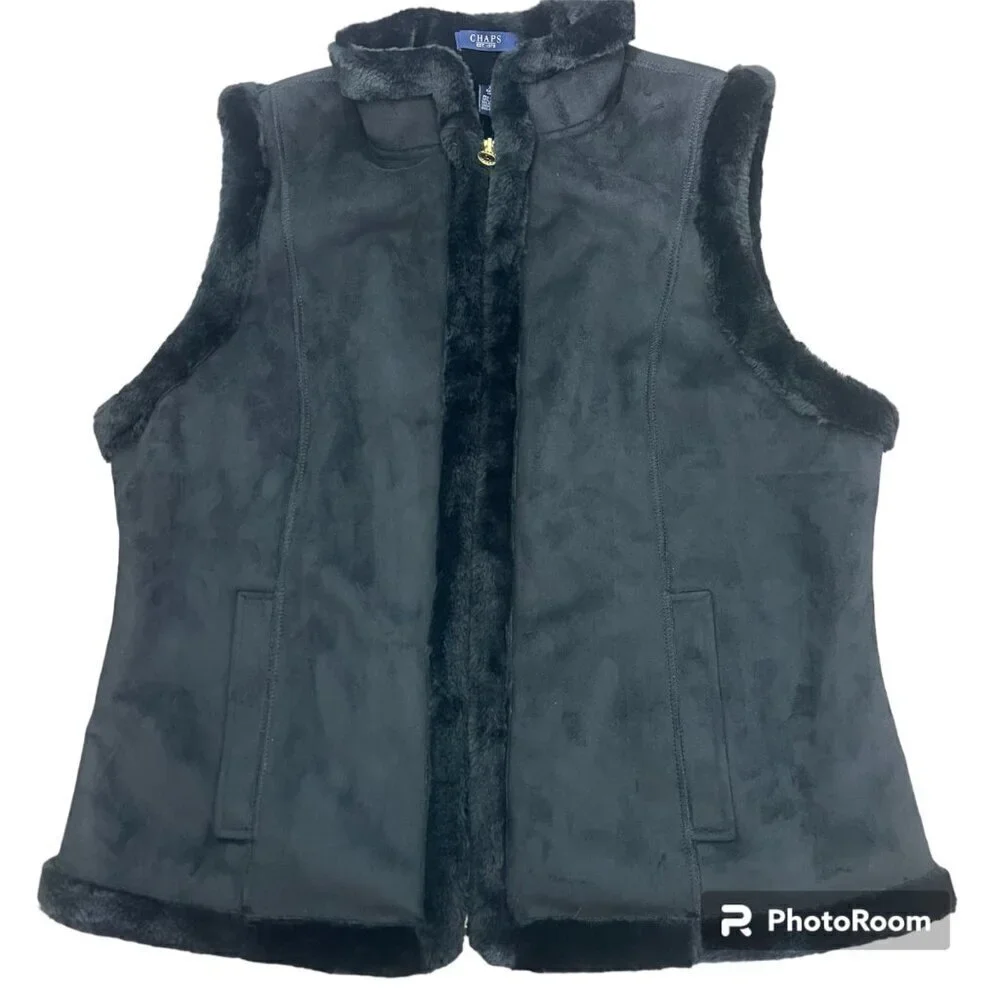 CHAPS Faux Suede Vest Size XL Holiday Winter Minimalist Capsule Wardrobe Classic